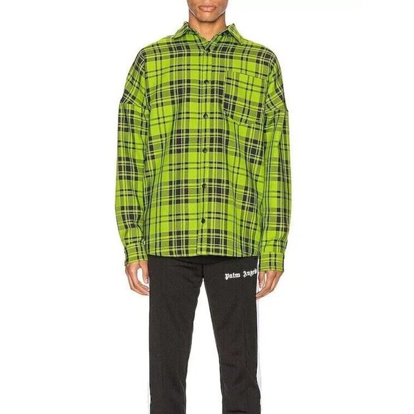 Palm Angels Logo Overshirt 44 XS Mens Green & White Plaid Check NWT - Picture 12 of 15